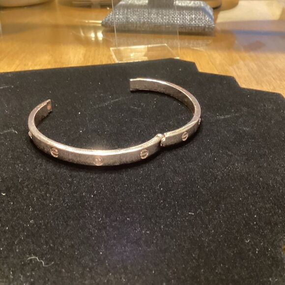 Goldtone Nailhead Opening Bangle Bracelet - Picture 2 of 6